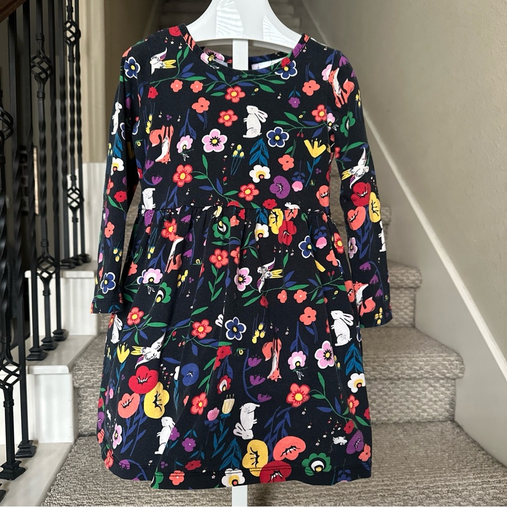 Hanna Andersson Rabbit Floral Button Back Dress Toddler Girl 5T Fun Spring.